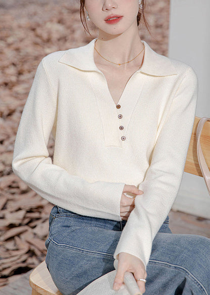 Beige Peter Pan Collar Button Knit Sweater Spring