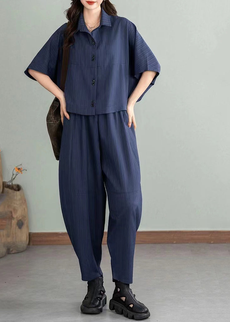 Natural Navy Oversized Cotton Sets 2 Pieces Summer