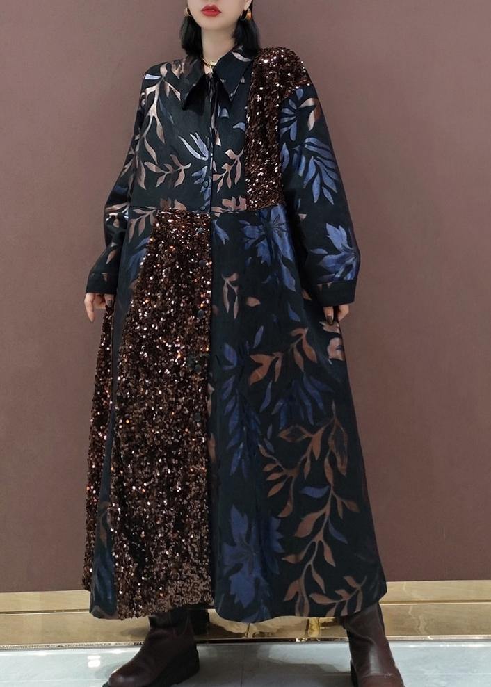 Natural Lapel Patchwork Spring Clothes Ideas Black Sequined Maxi Dress