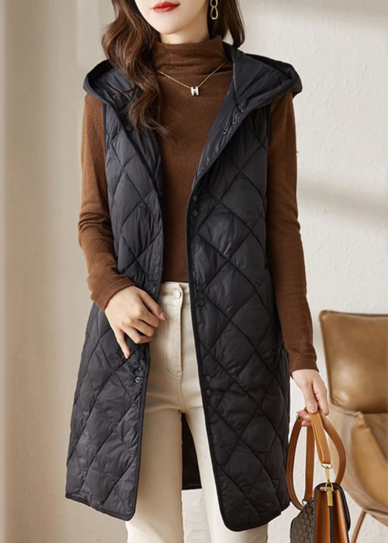 French Apricot Hooded Pockets Fine Cotton Filled Vest in Winter