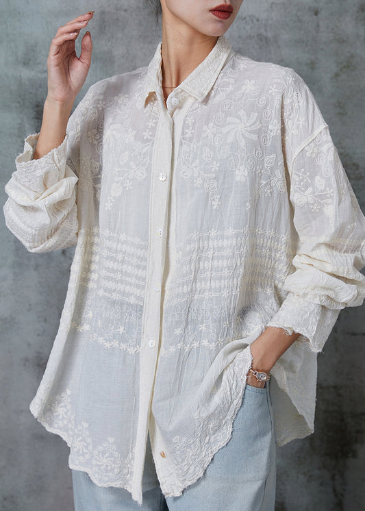 Apricot Embroidered Cotton Blouses Spring
