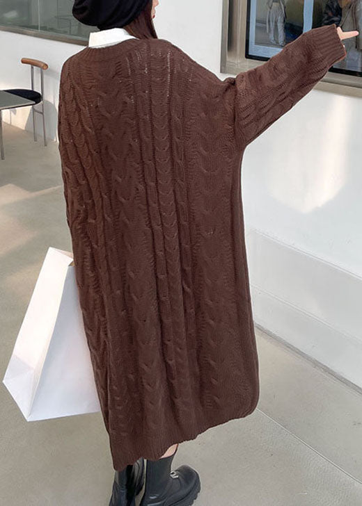 Classy Coffee O-neck Jacquard Fall Sweater Dress
