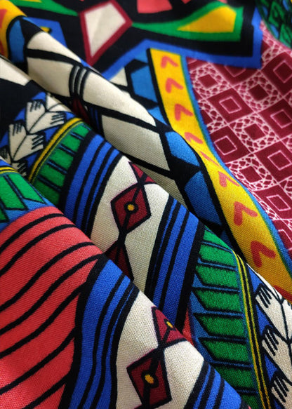 Green V Neck Print Patchwork Cotton Long Dresses Batwing Sleeve