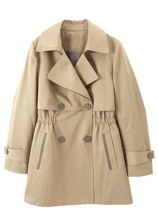 Khaki Double Breast Pockets Patchwork Cotton Trench Coats Fall
