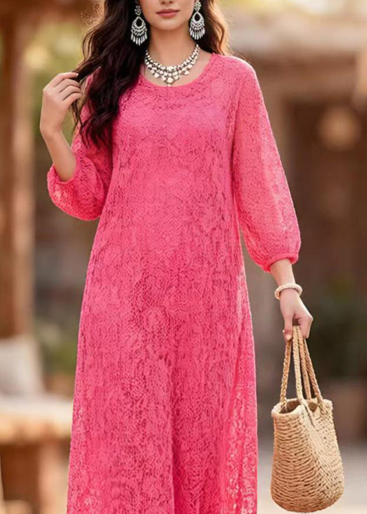 Rose O Neck Lace Long Dress Summer
