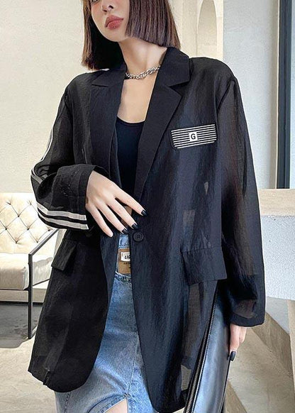 Natural Black Peter Pan Collar Upf 50+ Coat Summer Blouse Top