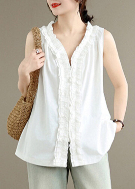 White Ruffled Patchwork Vest Sleeveless