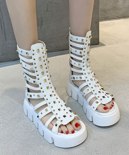 Stylish Black Rivet Hollow Out Sandals Platform Boots