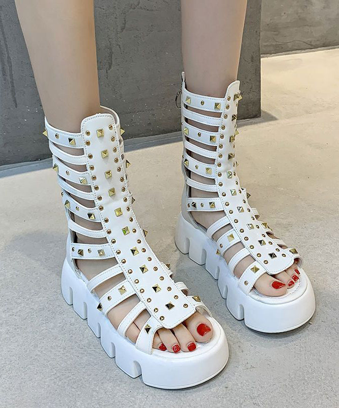 Stylish Black Rivet Hollow Out Sandals Platform Boots