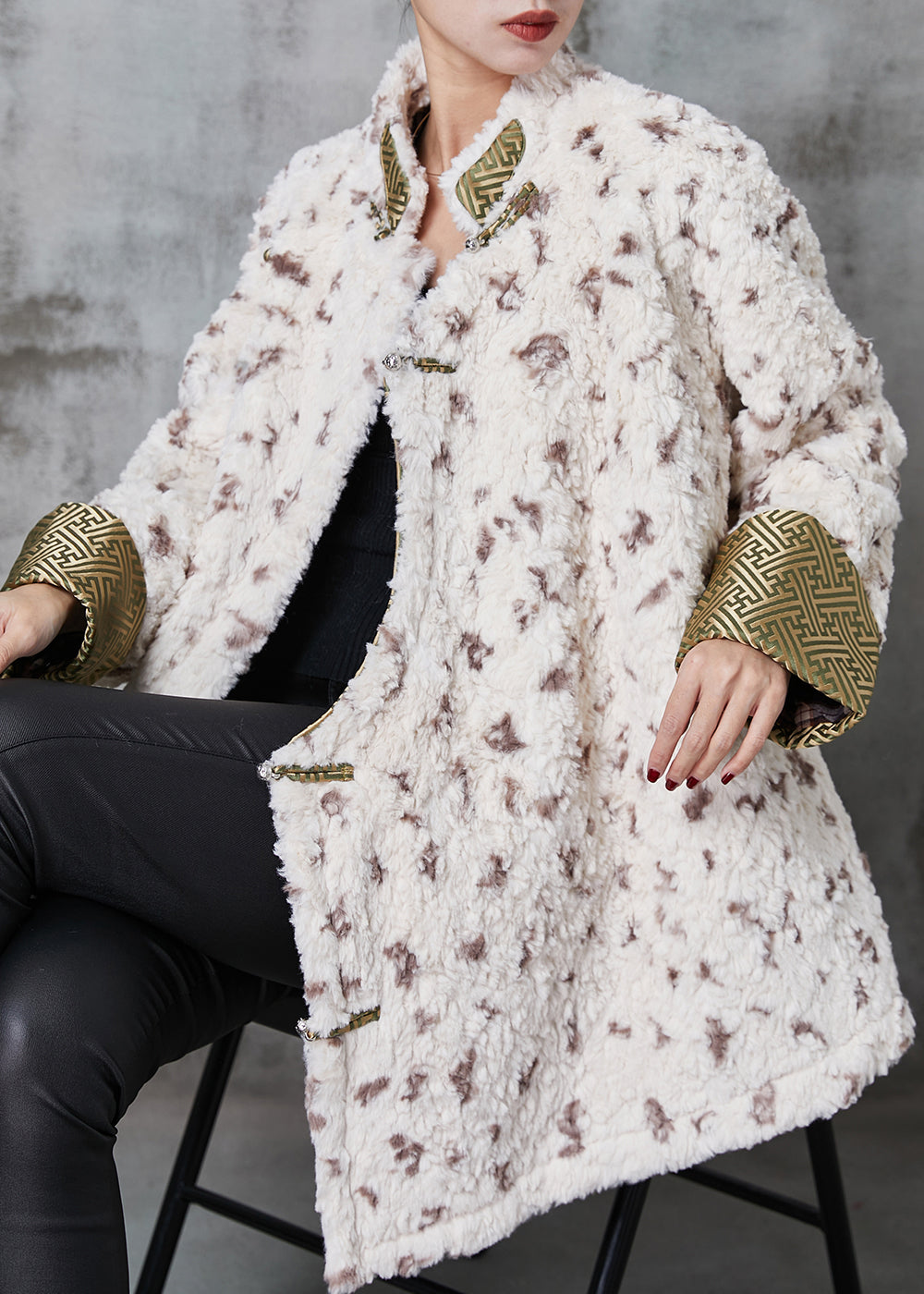 Apricot Print Fine Cotton Filled Faux Fur Jacket Spring