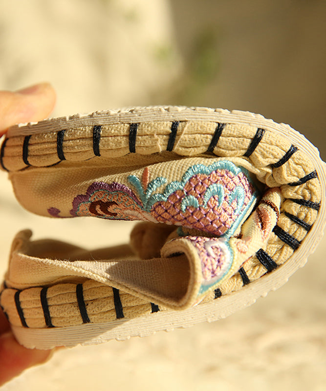 Comfy Flats Embroideried Buckle Strap Pink Linen Fabric Flat Shoes for