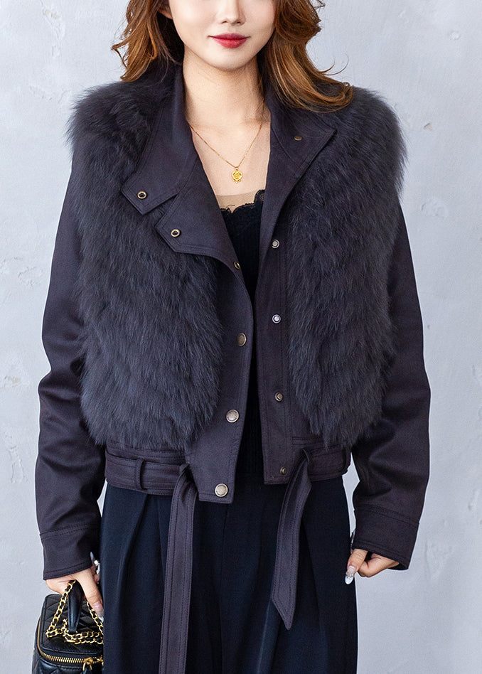 Grey Patchwork Leather and Fur Waistcoat Sleeveless