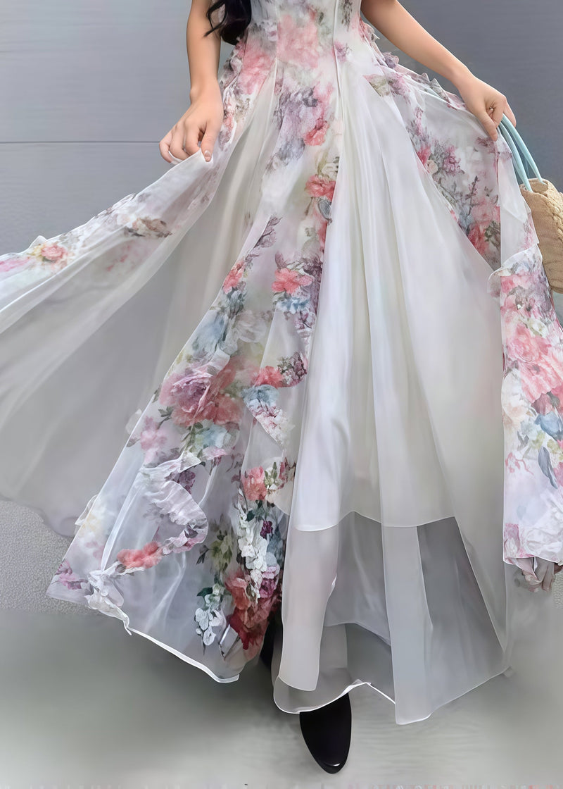 Pink Print Exra Large Hem Tulle Vacation Dresses Summer