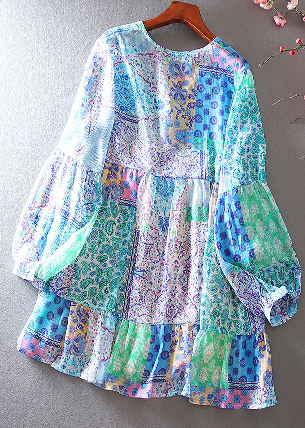 Blue Oversized Print Cotton Shirt Tops Spring