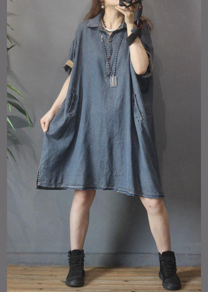 Black Grey Turn-down Collar Button Summer Maxi Dresses