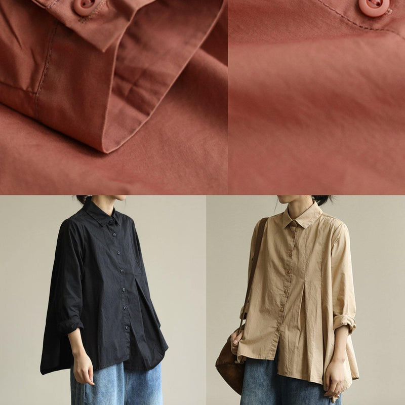 Organic Khaki Tunic Lapel Asymmetric Short Shirt Spring