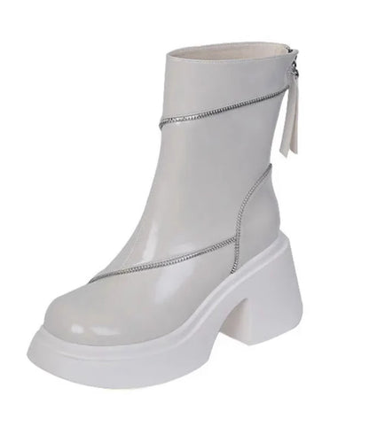 White Splicing Zipper Platform Chunky Boots