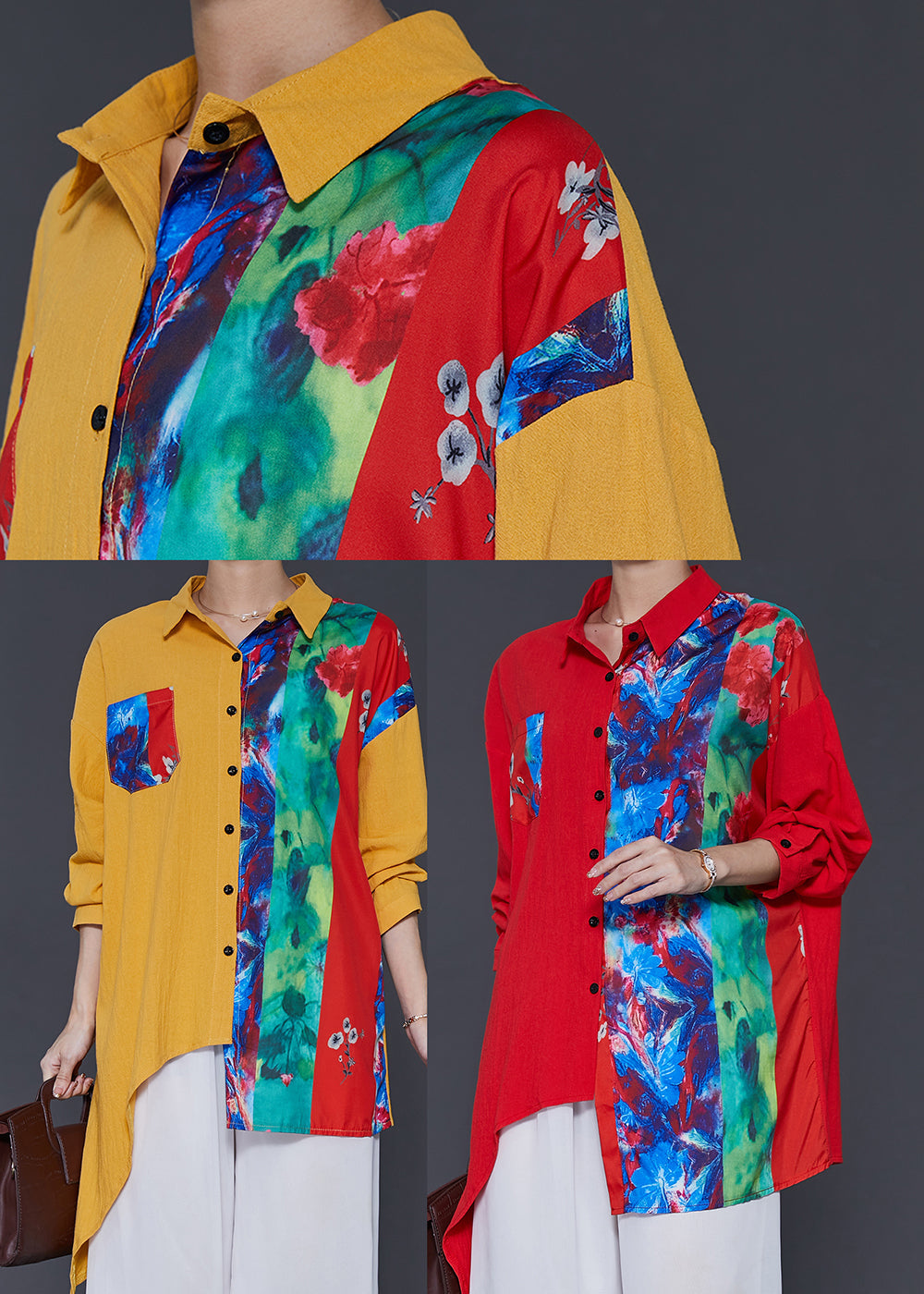Yellow Asymmetrical Tie Dye Linen Shirt Top Spring