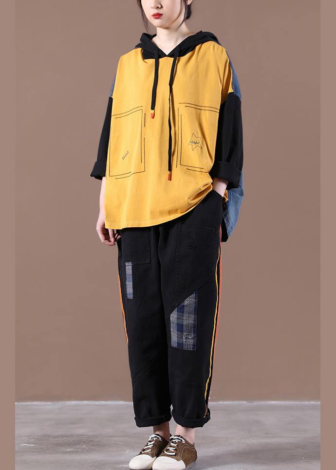 Yellow Loose Denim Stitching Suit