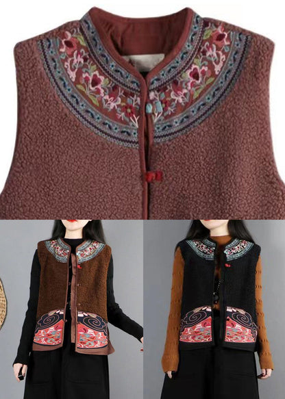 Black Button Patchwork Teddy Faux Fur Waistcoat Sleeveless