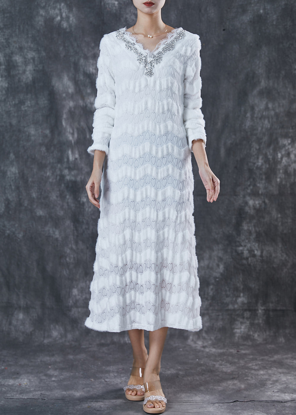 White V Neck Silm Fit Cotton Dress Spring