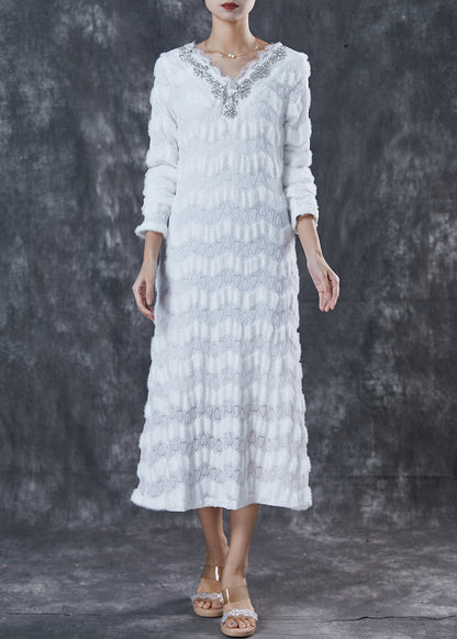 White V Neck Silm Fit Cotton Dress Spring