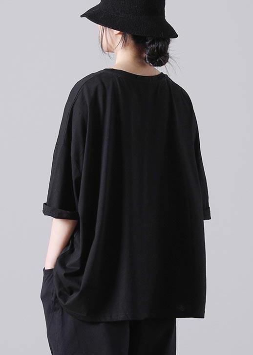 Stylish Black O-neck Cotton Top Summer