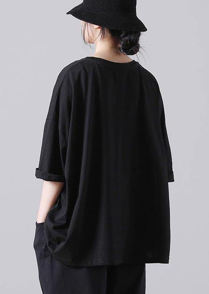 Stylish Black O-neck Cotton Top Summer