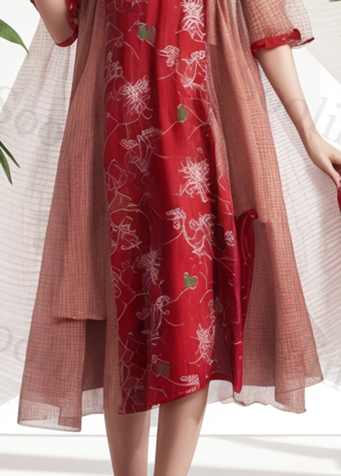 Red Oversized Patchwork Cotton Vacation Dresses Summer