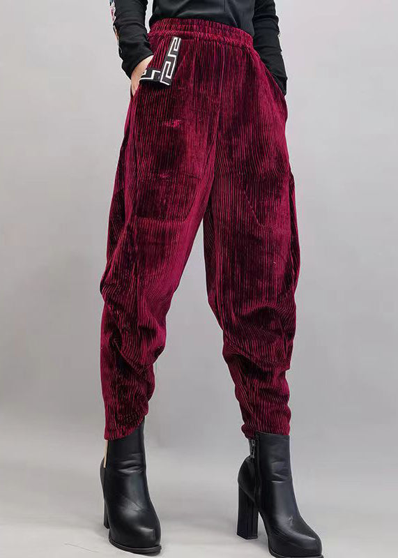 Loose Black Pockets Corduroy High Waist Warm Fleece Lantern Pants Winter