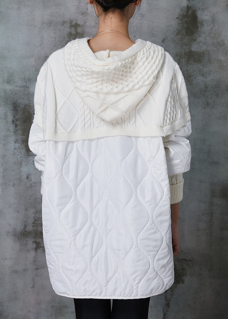 White Hooded Patchwork Knit Sweatshirt Spring