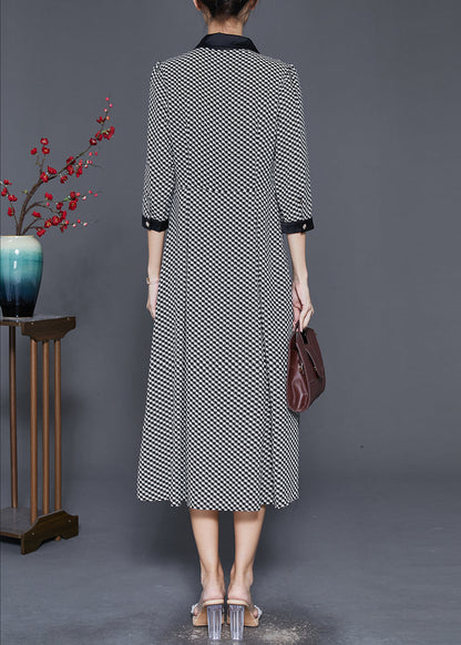 Black Print Silm Fit Chiffon a Line Dress Double Breast Spring