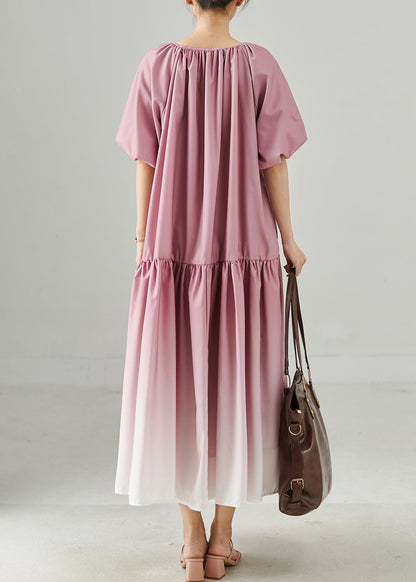 Gradient Purple Oversized Patchwork Cotton Long Dresses Puff Sleeve