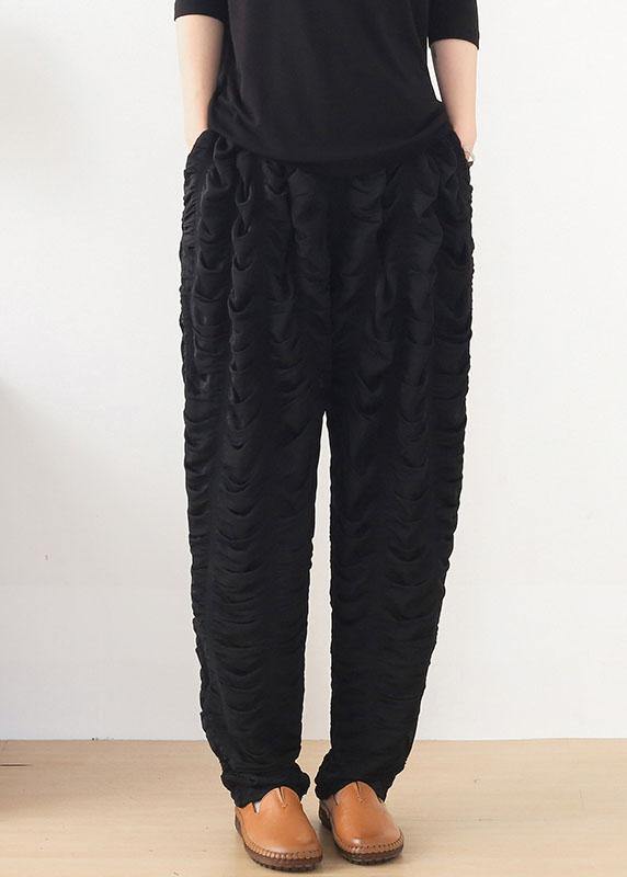Black Wrinkled Elastic Waist Fall Harem Pants