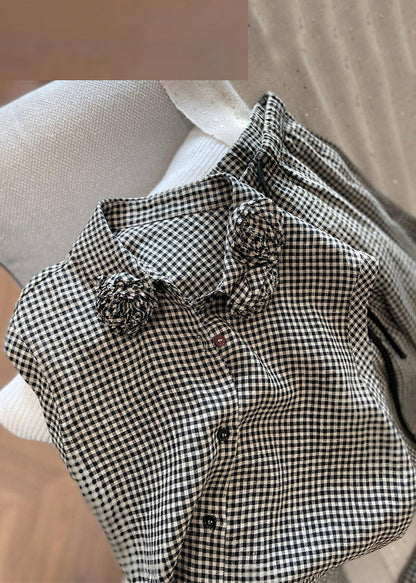 New Plaid Button Cotton Two Pieces Set Sleeveless