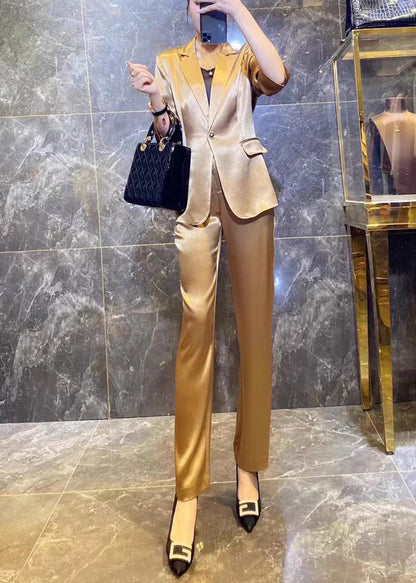 New Gold Notched Button Silk Sets 2 Pieces Spring