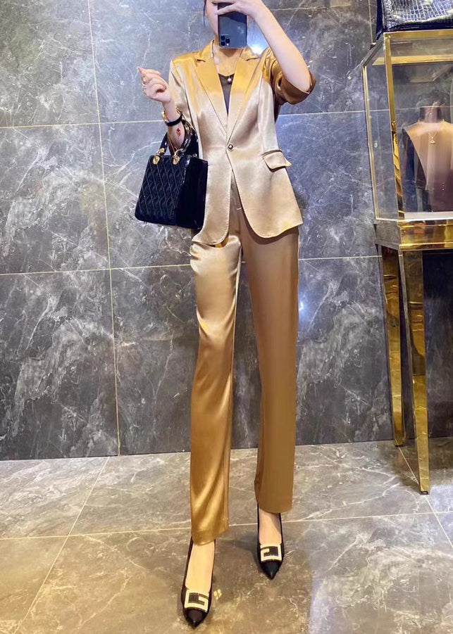 New Gold Notched Button Silk Sets 2 Pieces Spring