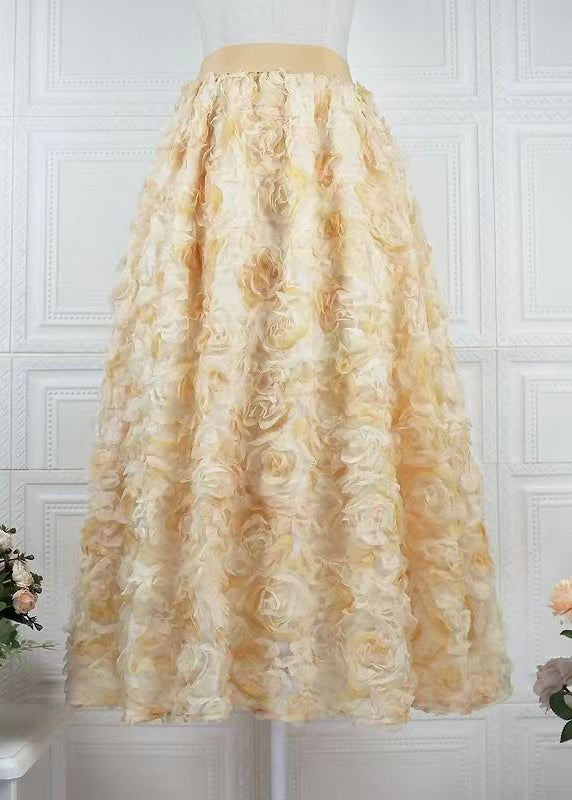 Art Yellow Gradient Decorated Tulle Skirts Spring