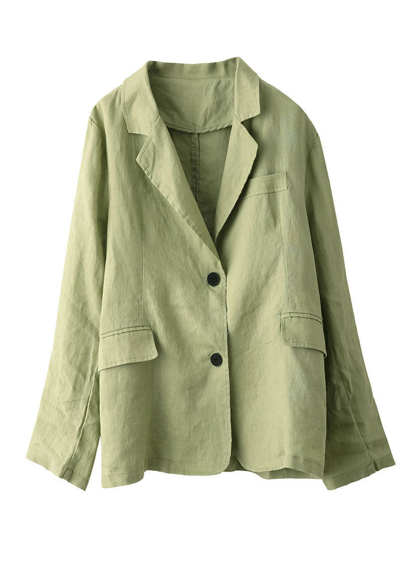 Navy Peter Pan Collar Pockets Linen Coats Long Sleeve