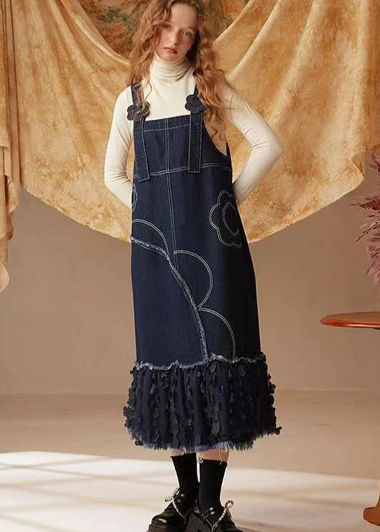 Original Design Blue Patchwork Denim Strap Dress Spring