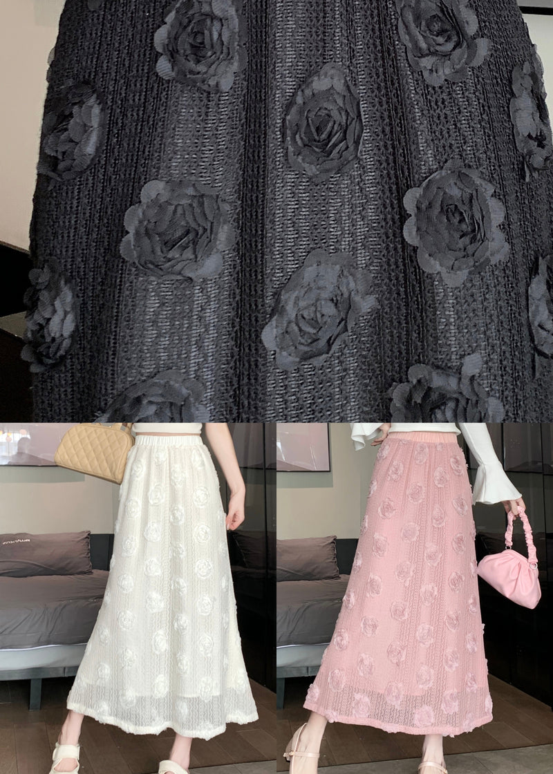 Black Patchwork Cotton Skirt Elastic Waist Spring