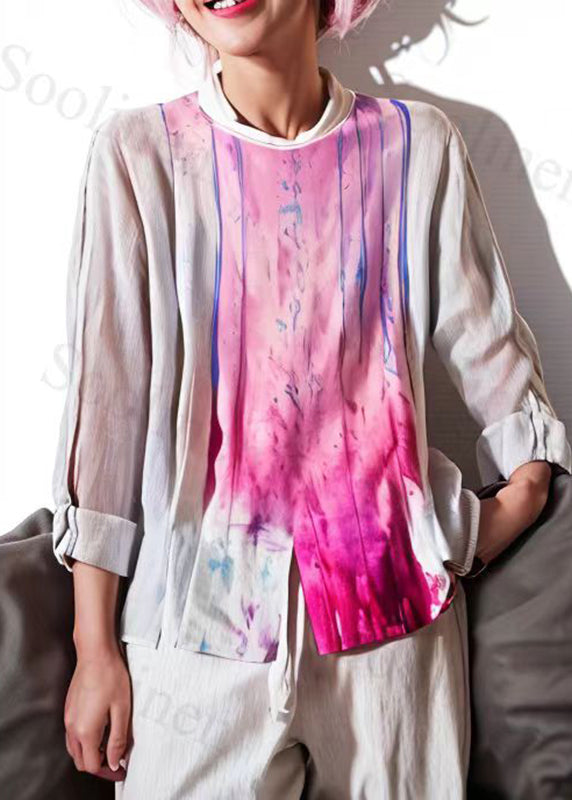 Natural Rose O-neck Print Button Tops Fall