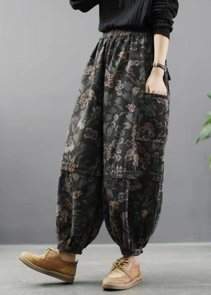 Print Denim Pants Lantern Pants Cotton
