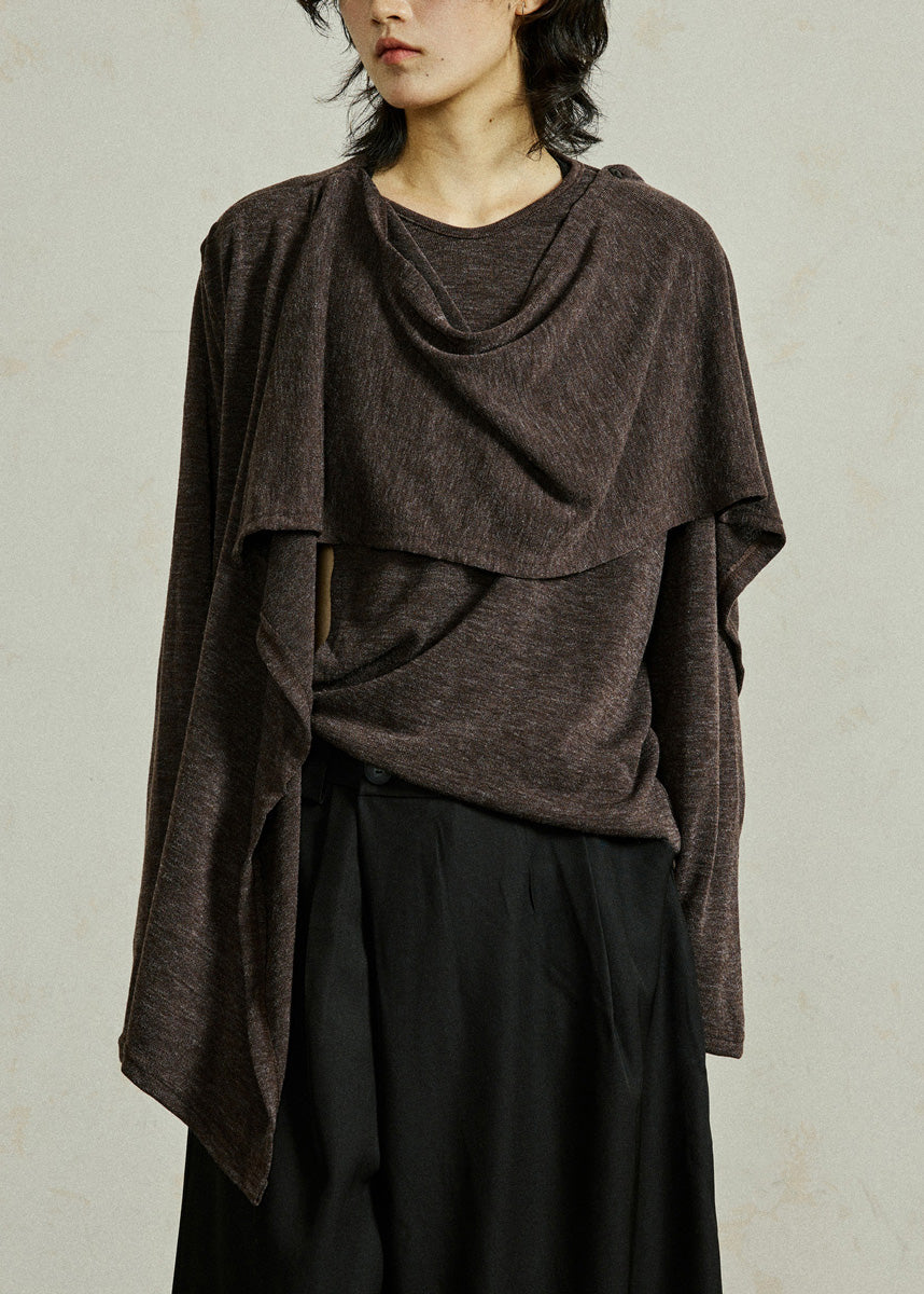 Coffee O-neck Cozy Cotton Top Fall