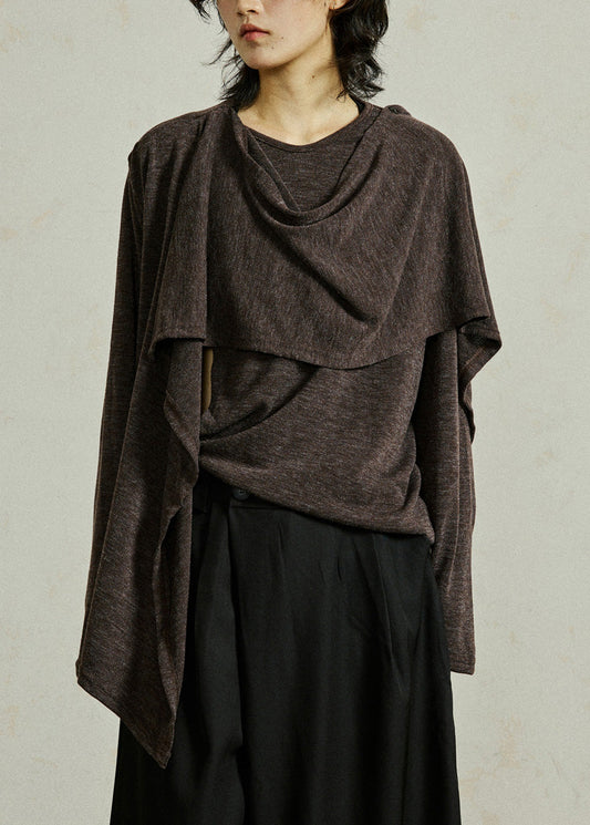 Coffee O-neck Cozy Cotton Top Fall