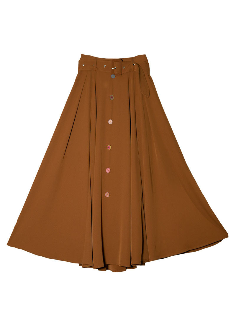 Modern Caramel High Waist Sashes Exra Large Hem Single Breasted a Line Skirt Spring