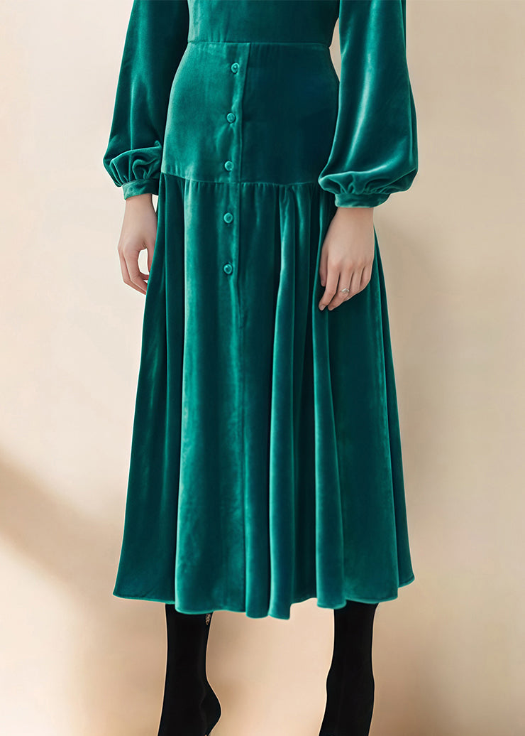 Boutique Green Patchwork Slim Fit Velour Dresses Fall