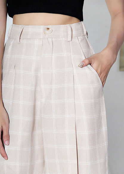 Apricot Plaid Side Open Summer Pants