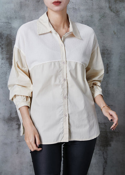 Milk White Patchwork Cotton Shirts Oversized Fall