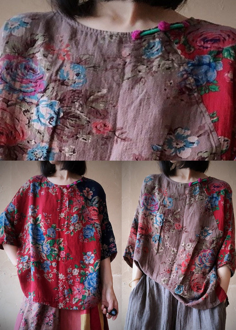 Colour 2 O-neck Print Cotton Top Long Sleeve